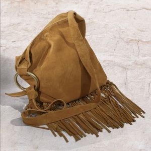 Suede Boho Hobo bag with long fringe.